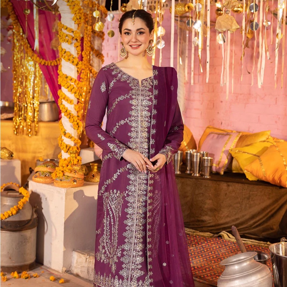 Ornate Plum Maxi Dress with Silver Detailing